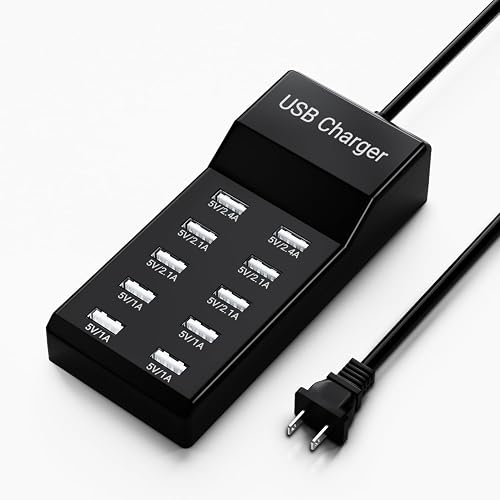 USB Charging Station 50w10A 10-Port Charger, Multiport Charger Hub, Compatible with iPhone, Galaxy, iPad Tablet, and Other Devices?Black?