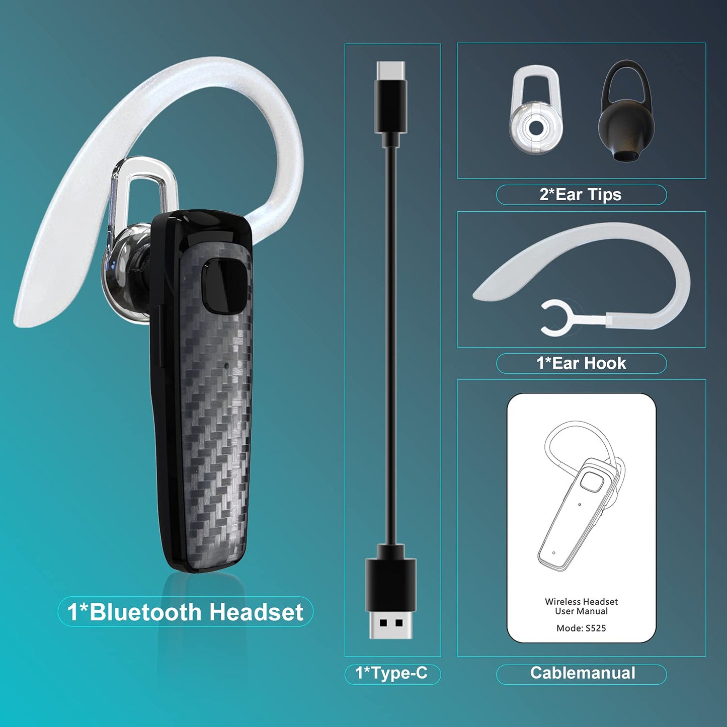 LEKOYE Bluetooth Headset, CVC8.0 Handsfree Bluetooth Earpiece, 16 Hrs Talk Time Noise Cancelling Single Ear Wireless Headset for Office Driving