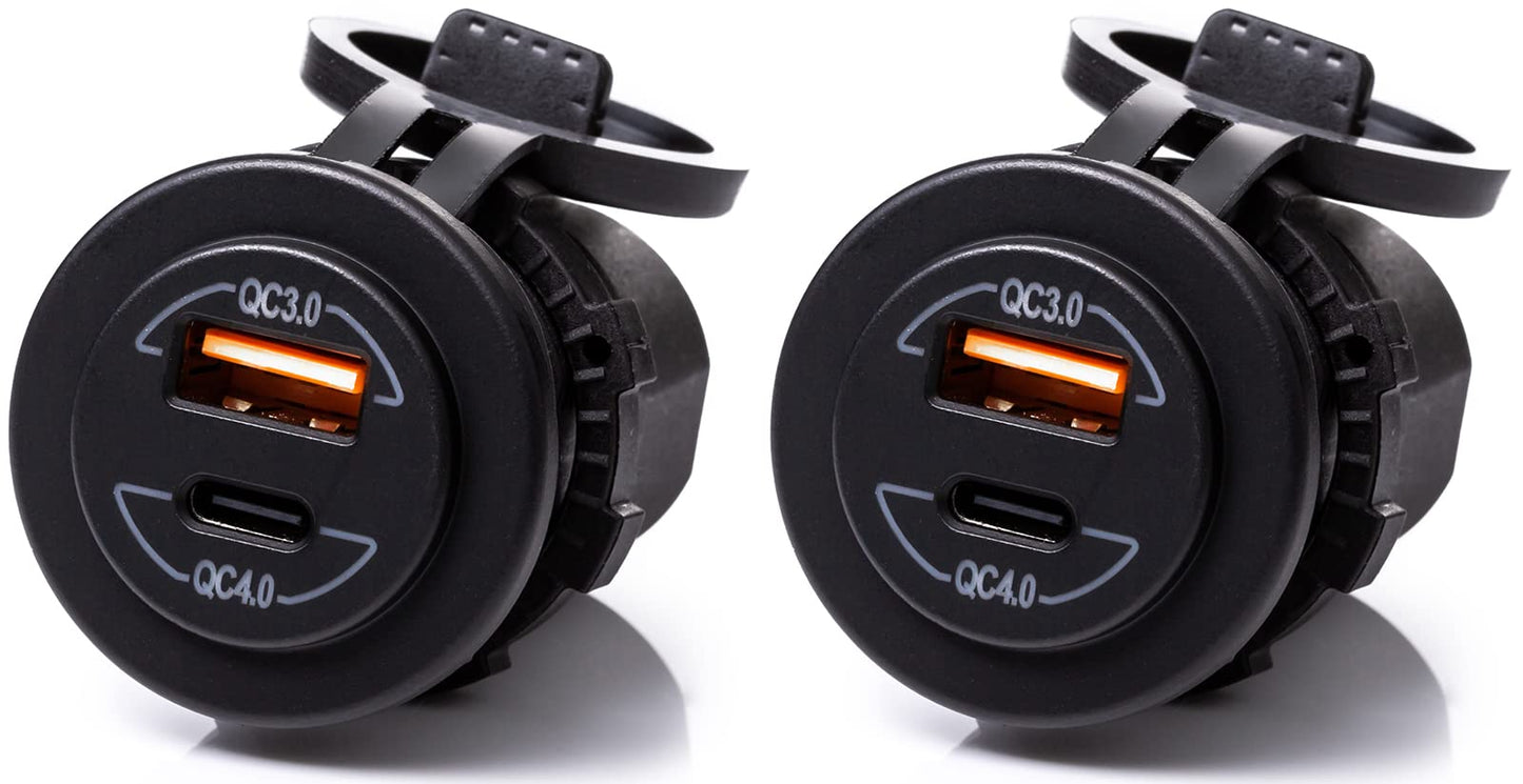 12/24V Socket Dual USB Type C PD 3.0 (60W) + USB A (36W) Fast Charger for Car, Boat, Marine & RVs (2-Pack)