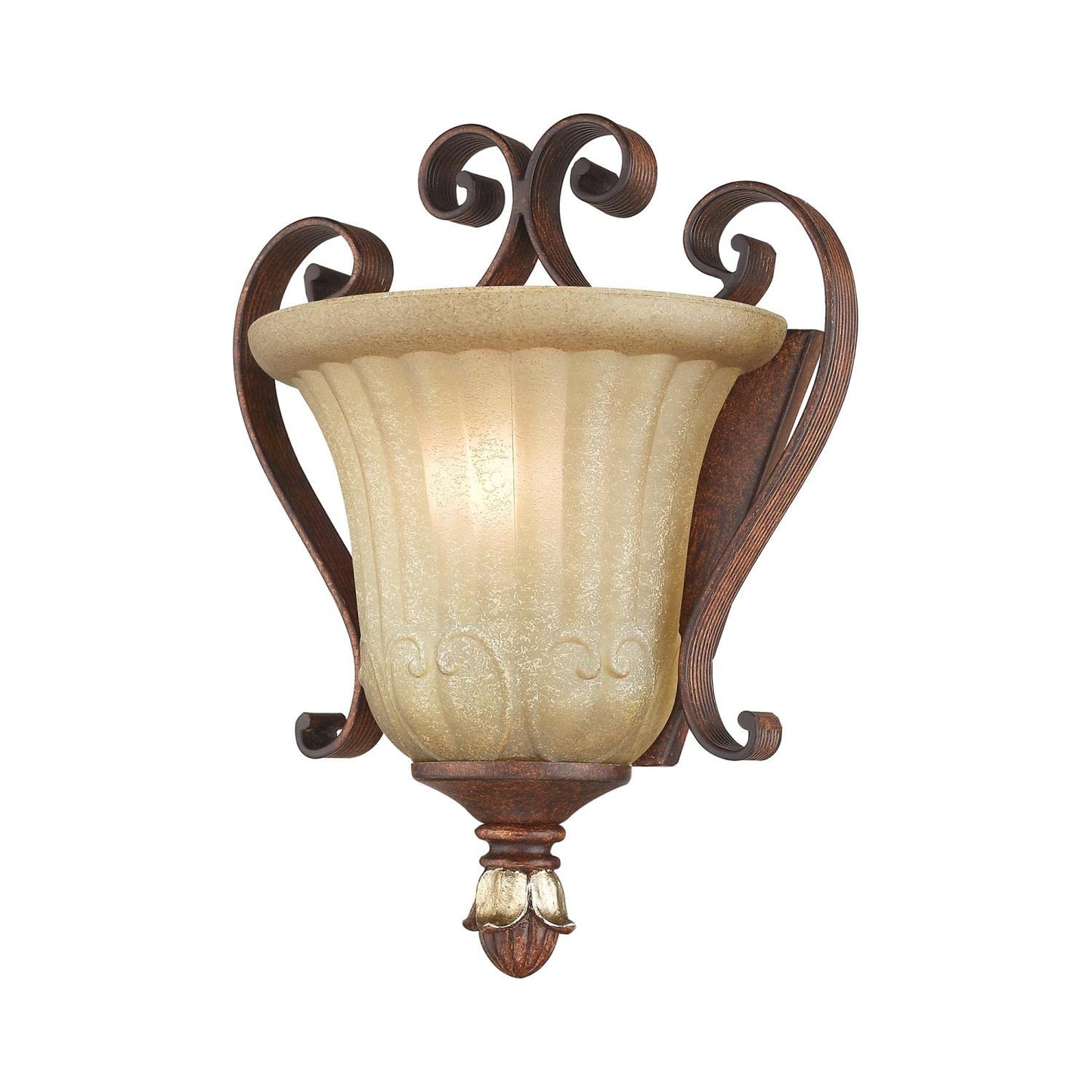 Livex Lighting 8560-63 Villa Verona 1 Light Verona Bronze Finish ADA Wall Sconce with Aged Gold Leaf Accents and Rustic Art Glass