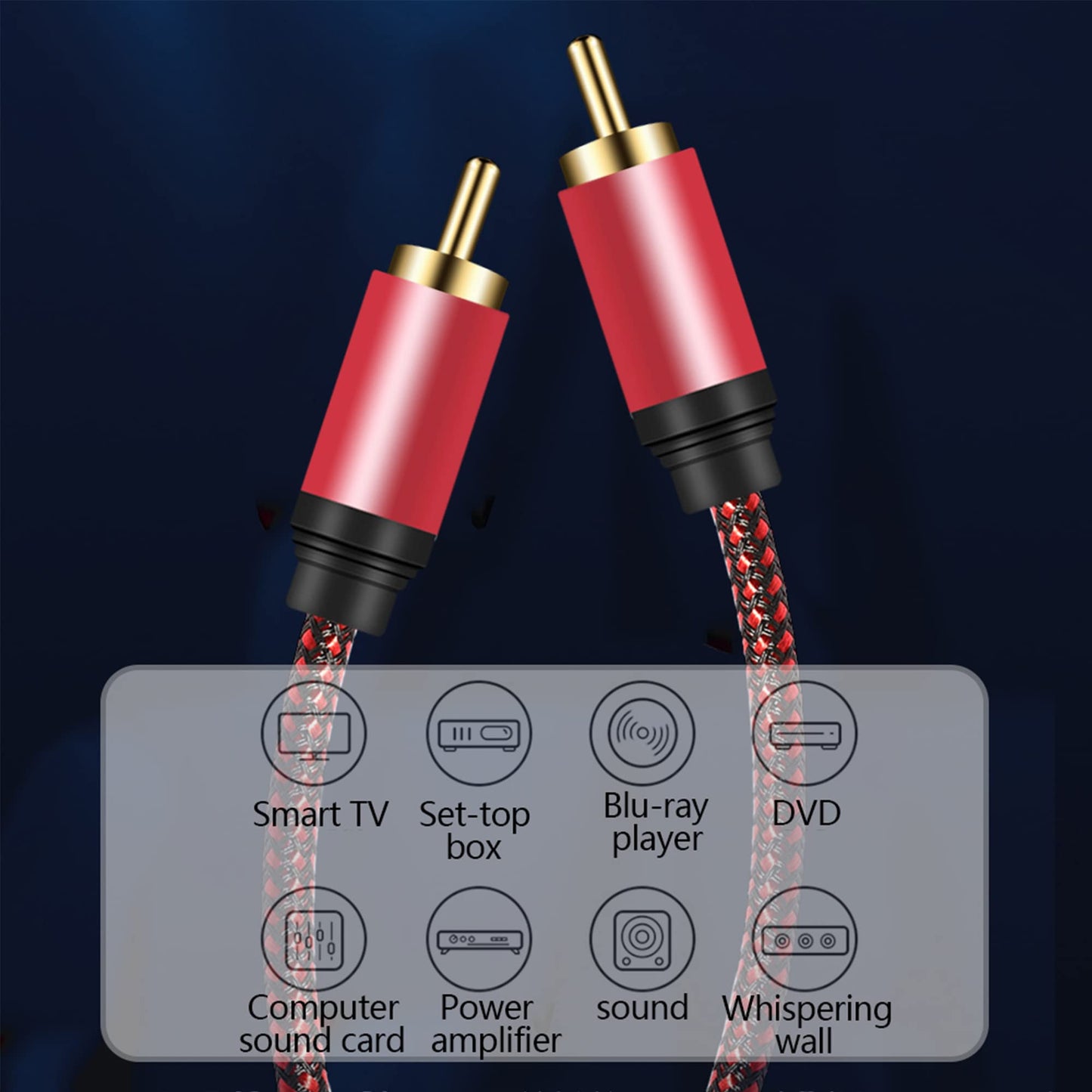 Tiierzon Digital Coaxial Audio Cable 25ft,1RCA Male to 1RCA Male Subwoofer Cable Nylon Braided RCA Video Cable for Subwoofer, Home Theater, HDTV