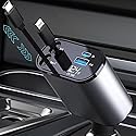 Retractable Car Charger Fast Charging - 66W 4-in-1 USB C Car Phone Charger Cigarette Lighter Adapter Car Charger Compatible with iPhone 15 14 13 12