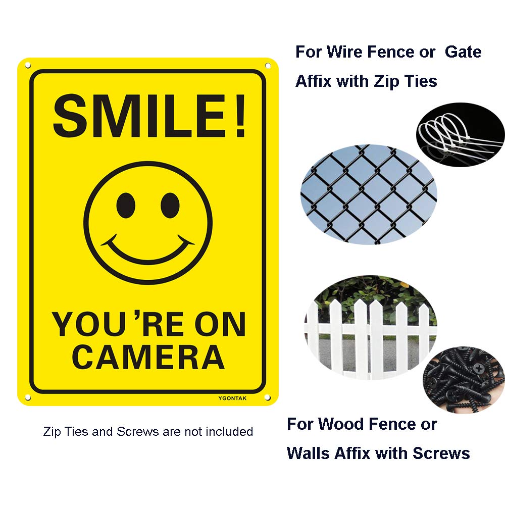 3Pack Smile You're On Camera Video Surveillance Signs 10x7 Inches Anti Rust Aluminum UV Protected Reflective Signs for Home Business CCTV Security
