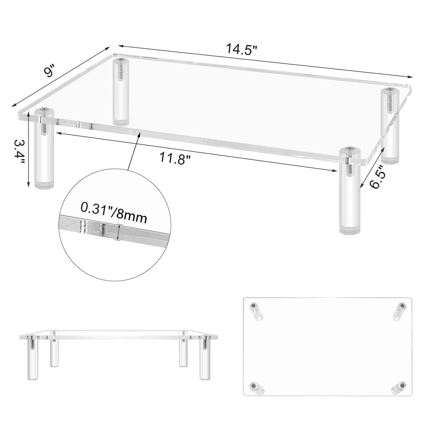 Sumerflos Clear Acrylic Monitor Laptop Stand, Sturdy and Save Space Computer Laptop Monitor Riser Stand for Home Office Desktop Universal Stand