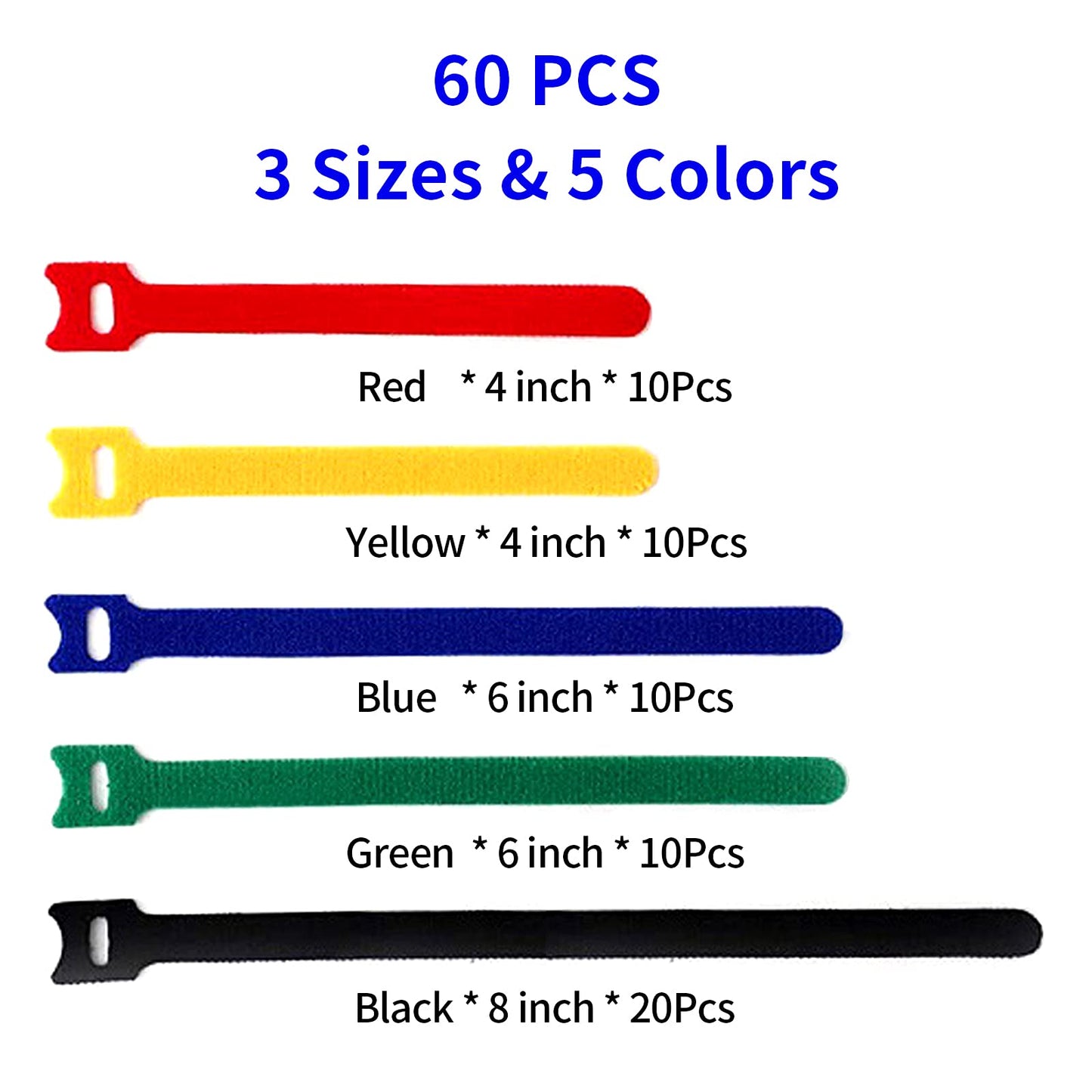 Luscinum 60Pack Reusable Fastening Cable Ties Cord Straps,Multi-Purpose Adjustable Management Organizer Kit with Hook and Loop for Office Home TV