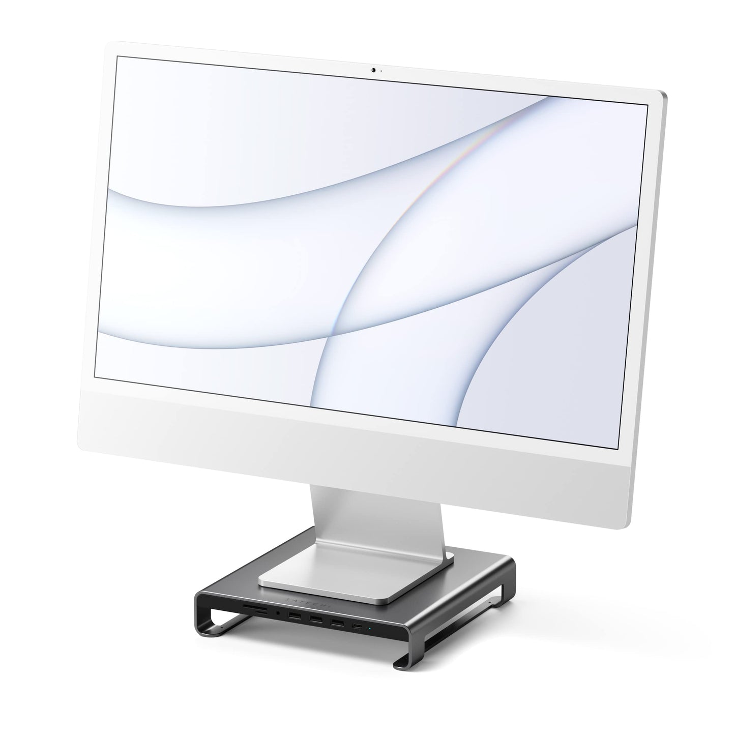 SATECHI Type-C Aluminum Monitor Stand Hub with USB-C Data, USB 3.0, Micro/SD Card Slots & 3.5mm Headphone Jack - for Apple Studio Display, iMac, iMac