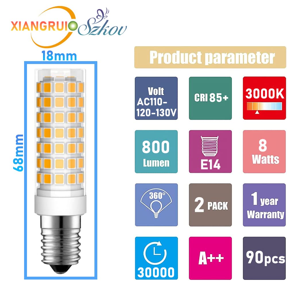 SZKOV 2-Pack E14 LED Bulb European Base 8W Refrigerator E14 Cooker Hood Bulb 4173175 Oven Light Bulb for Whirlpool RBD305PVS02 Oven AC120V Whirlpool