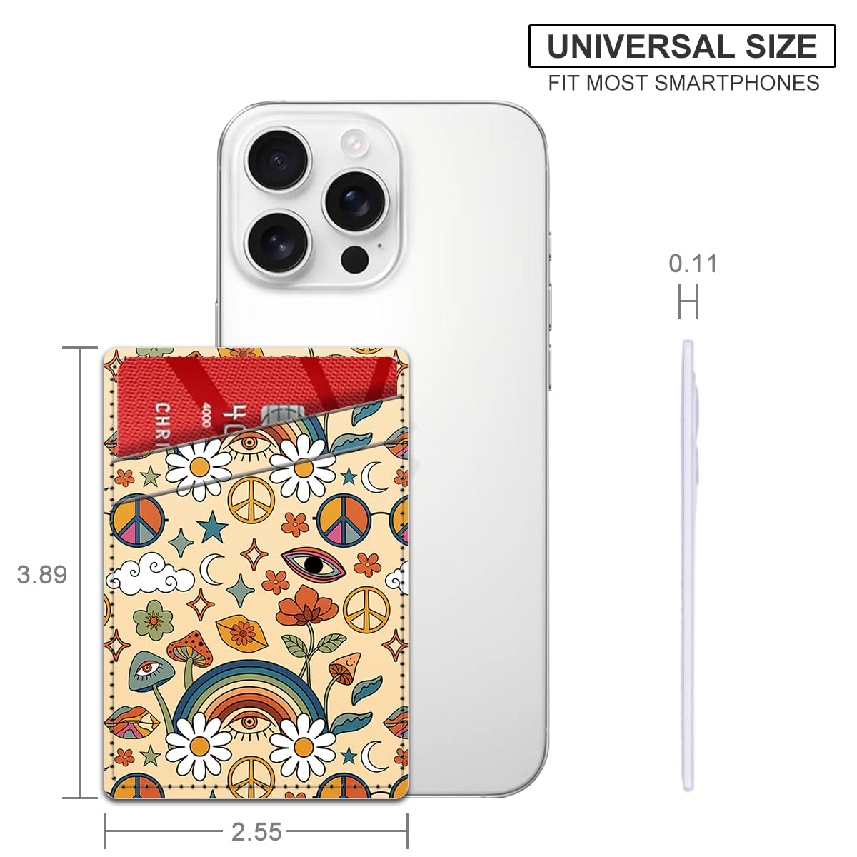Aeltrp Phone Card Holder, Dual Pocket Leather Phone Wallet Adhesive Stick On, Cute Card Holder, Credit Card Holder for Phone Case Compatible with Most