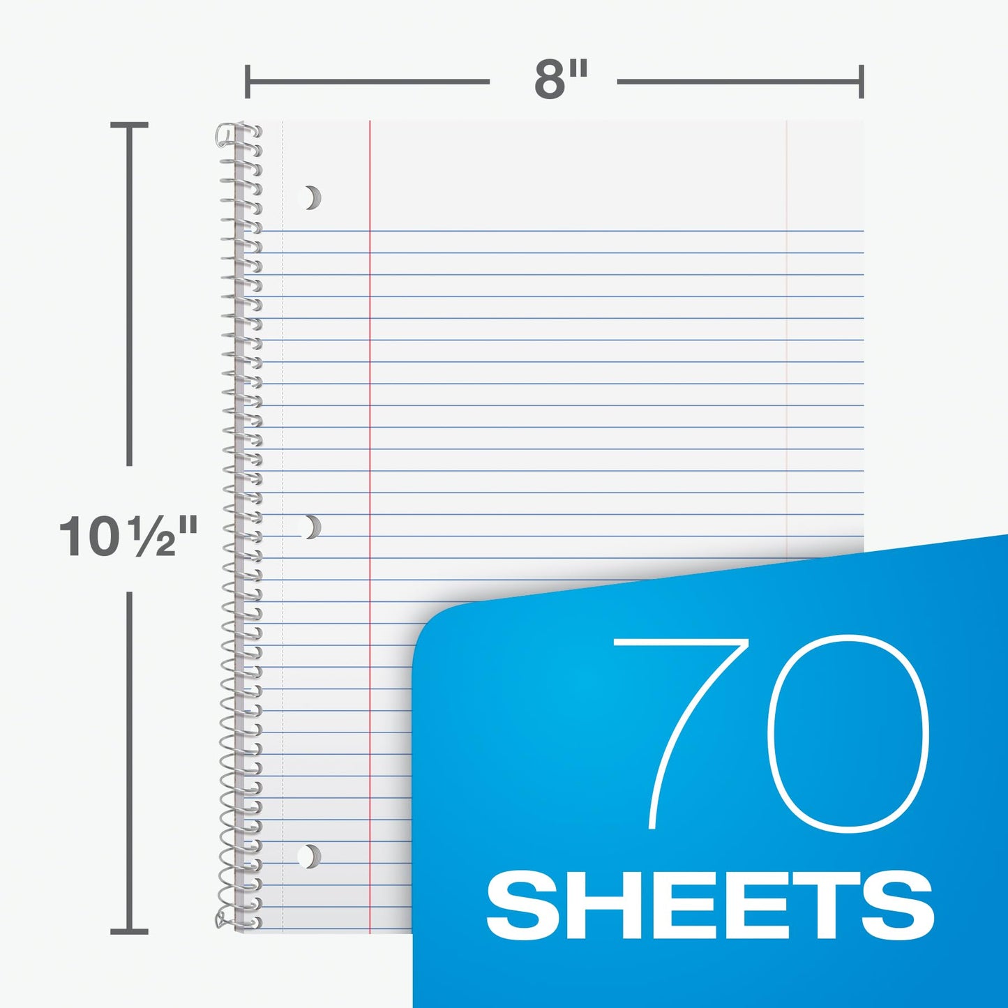 Oxford Spiral Notebook, 1 Subject, College Ruled Paper, 8 x 10-1/2 Inch, Pastel Pink, Orange, Yellow, Green, Blue and Purple, 70 Sheets (63756), Set