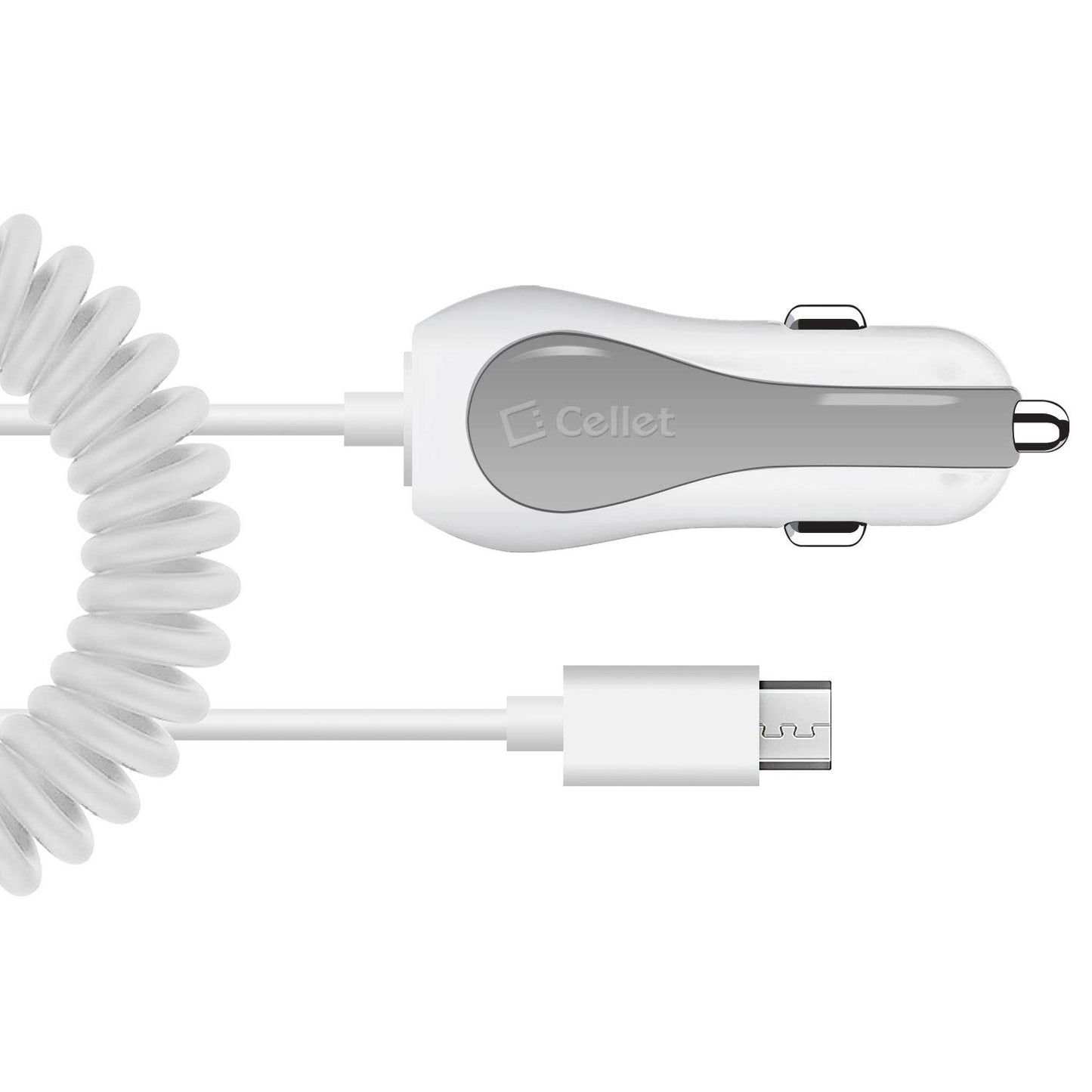 Cellet Fast Charging 2.4 Amp Dual USB Car Charger with 6ft Micro USB Cable
