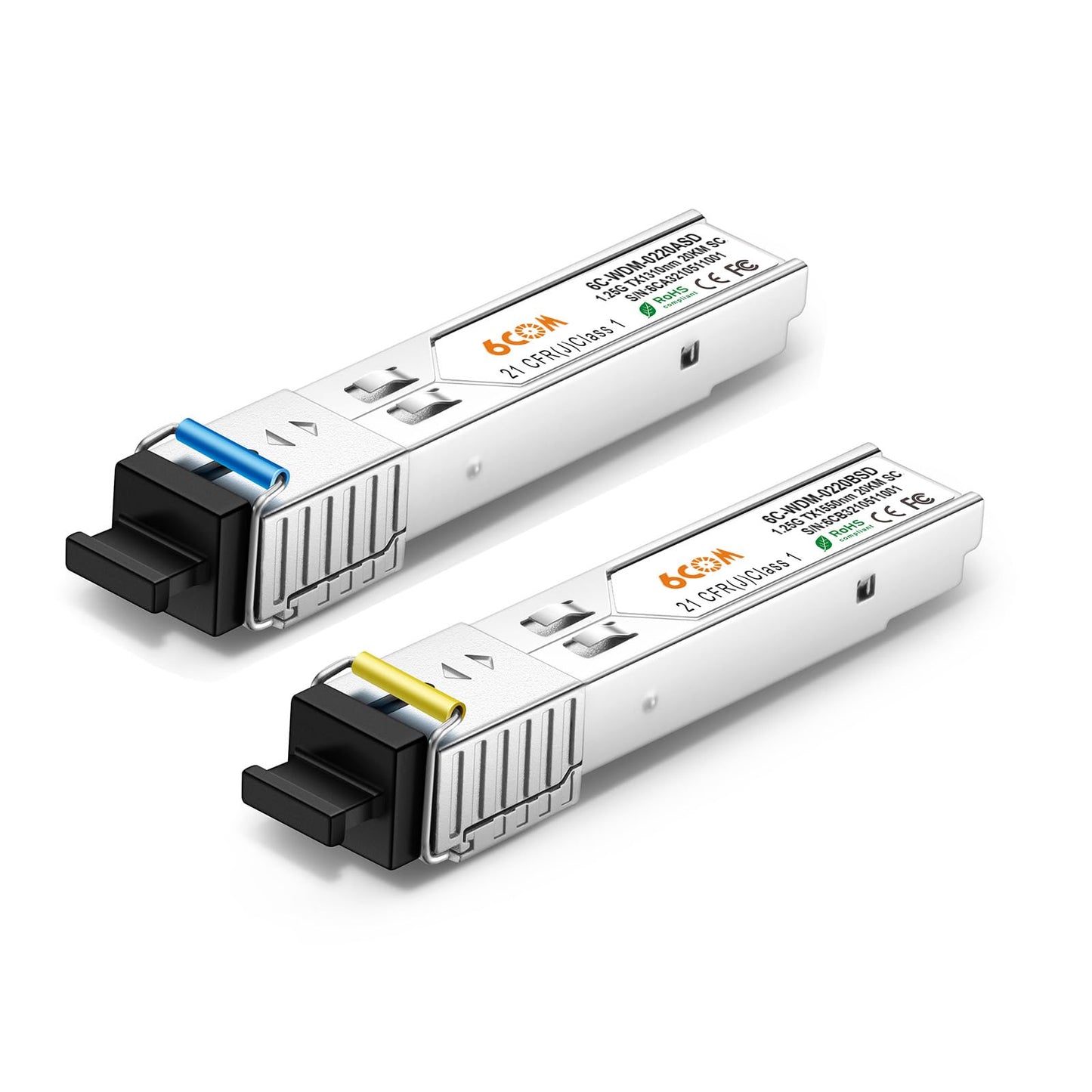 6COMGIGA A Pair of 1.25G SFP SC Connector Bidi Transceiver, 1000Base-BIDI SFP 1310nm/1550nm SMF Transceiver, up to 20km, Compatible with Cisco