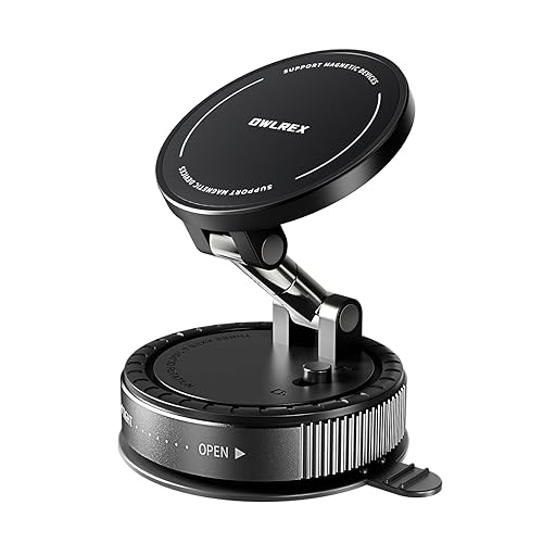 OWLREX Magnetic Phone Holder for Car, Vacuum Suction Cup Magsafe Car Phone Mount with Strong Magnet 360° Rotatable Phone Holder for iPhone 15/14/13