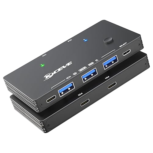 USB 3.2 Switch for 2 Laptop, KCEVE 10Gbps 2 in 4 Out USB C Switcher for 2 PC Share 4 USB Devices, Printer, Scanner, Mouse, Keyboard