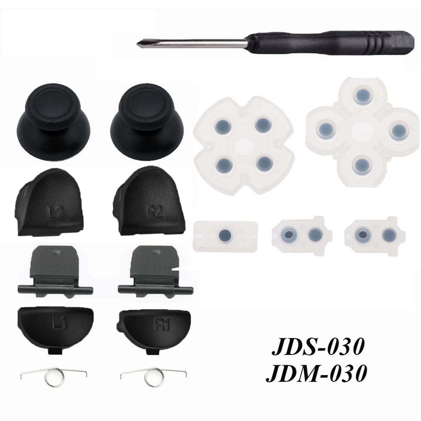 Replacement Controller L1 R1 L2 R2 Trigger Buttons with Rubber Pad for PS4 Controller Analog Stick Conductive Rubber Repair Parts (JDS JDM 030)