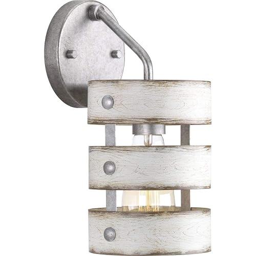 Progress Lighting Gulliver Collection 1-Light Antique Whitewashed Farmhouse Wall Sconce Light, Galvanized Finish