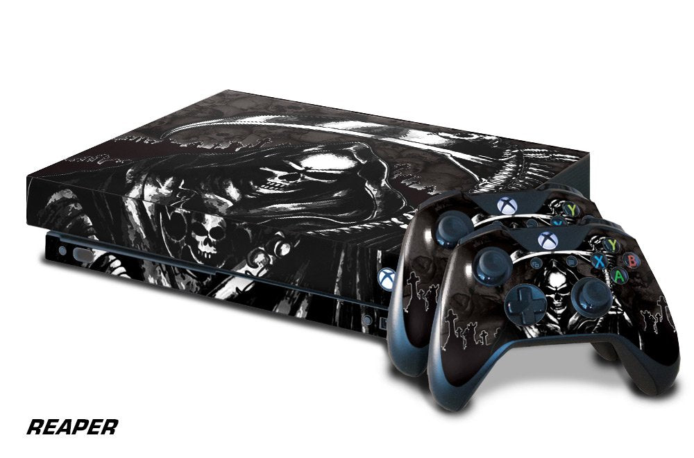 247 Skins Graphics kit Sticker Decal Compatible with Xbox One X and Wireless Controllers - Reaper Black