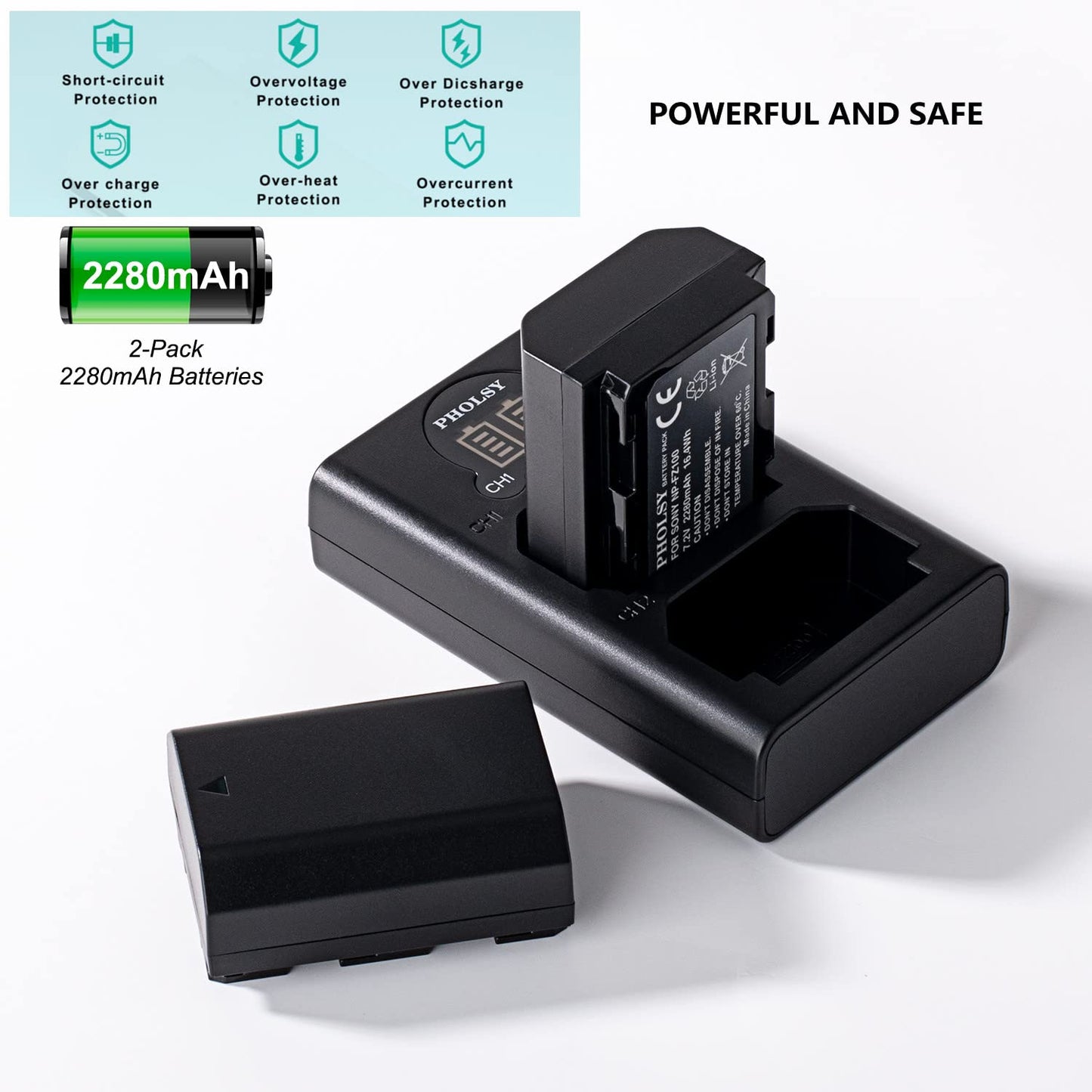 NP FZ100 PHOLSY 2-Pack 2280mAh NP-FZ100 Camera Battery NP-FZ100 Battery Charger/BC-QZ1 USB Charger Compatible with Sony ILCE-a1 a9M2 a9 a7SM3 a7RM4A