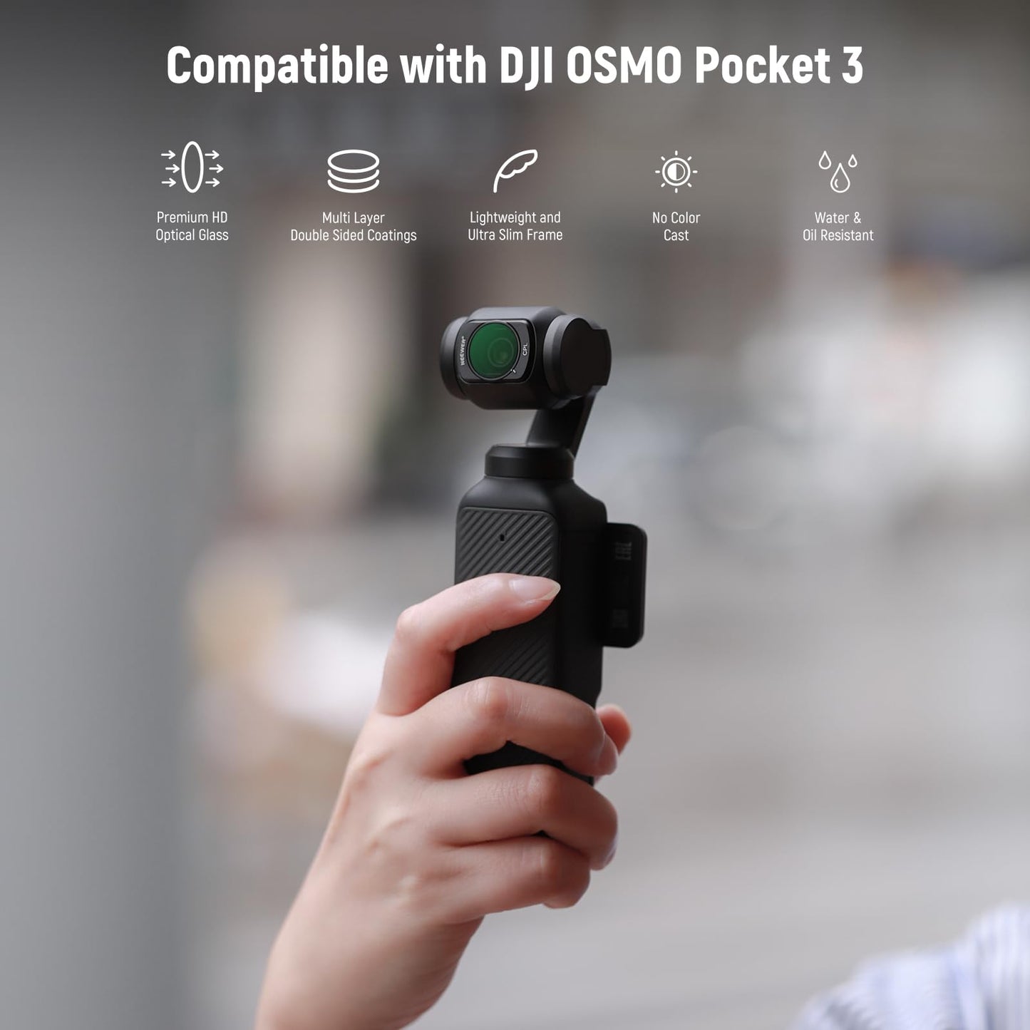NEEWER HD CPL ND16 ND64 ND256 Filter Kit Compatible with DJI OSMO Pocket 3 Creator Combo Accessories Magnetic Action Camera Neutral Density Polarising