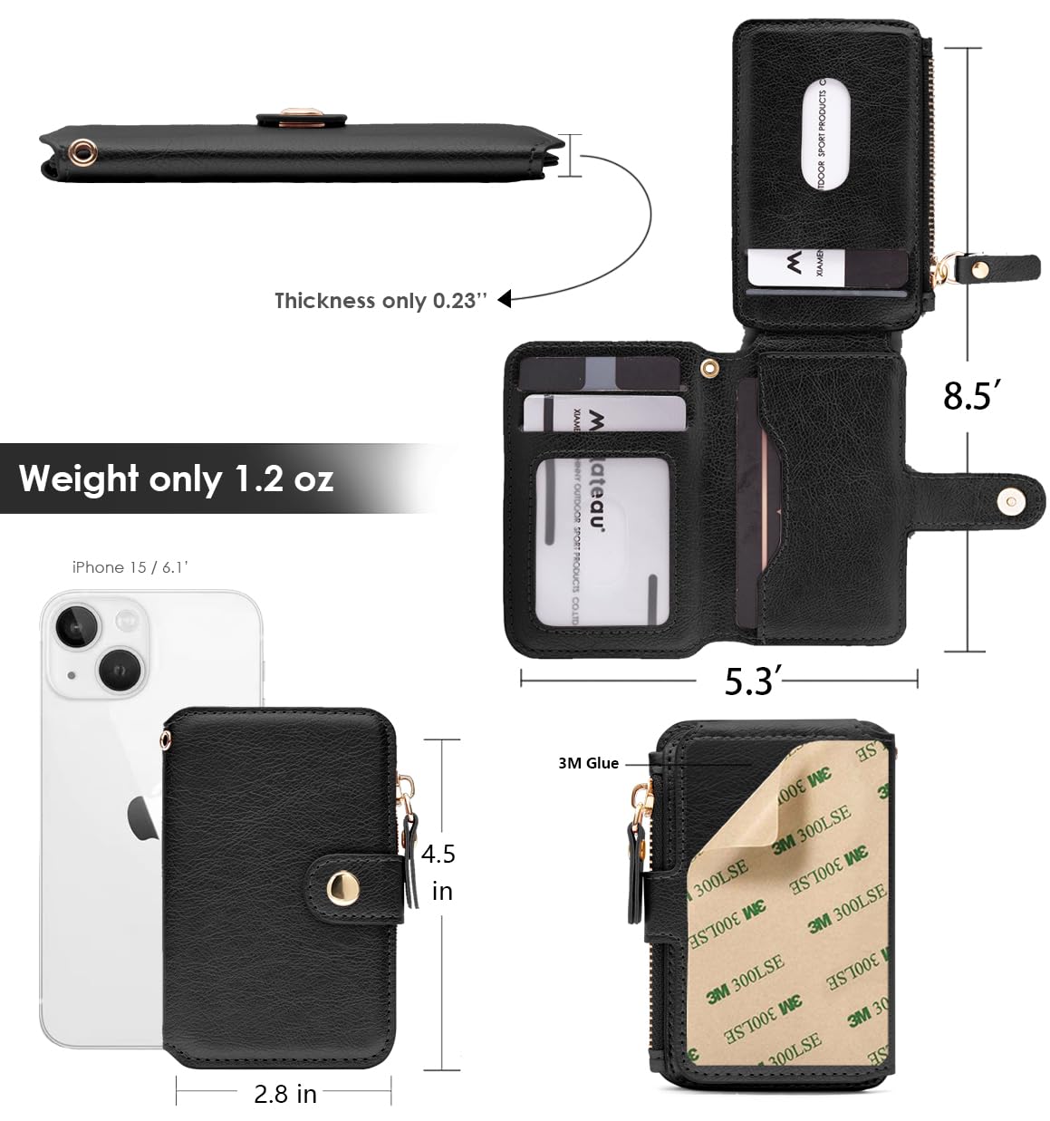 M-Plateau Small Wallet for Women Large Capacity with ID Window, Phone Wallet with Adhesive Card Holder for Phone Case (Compatible with Most
