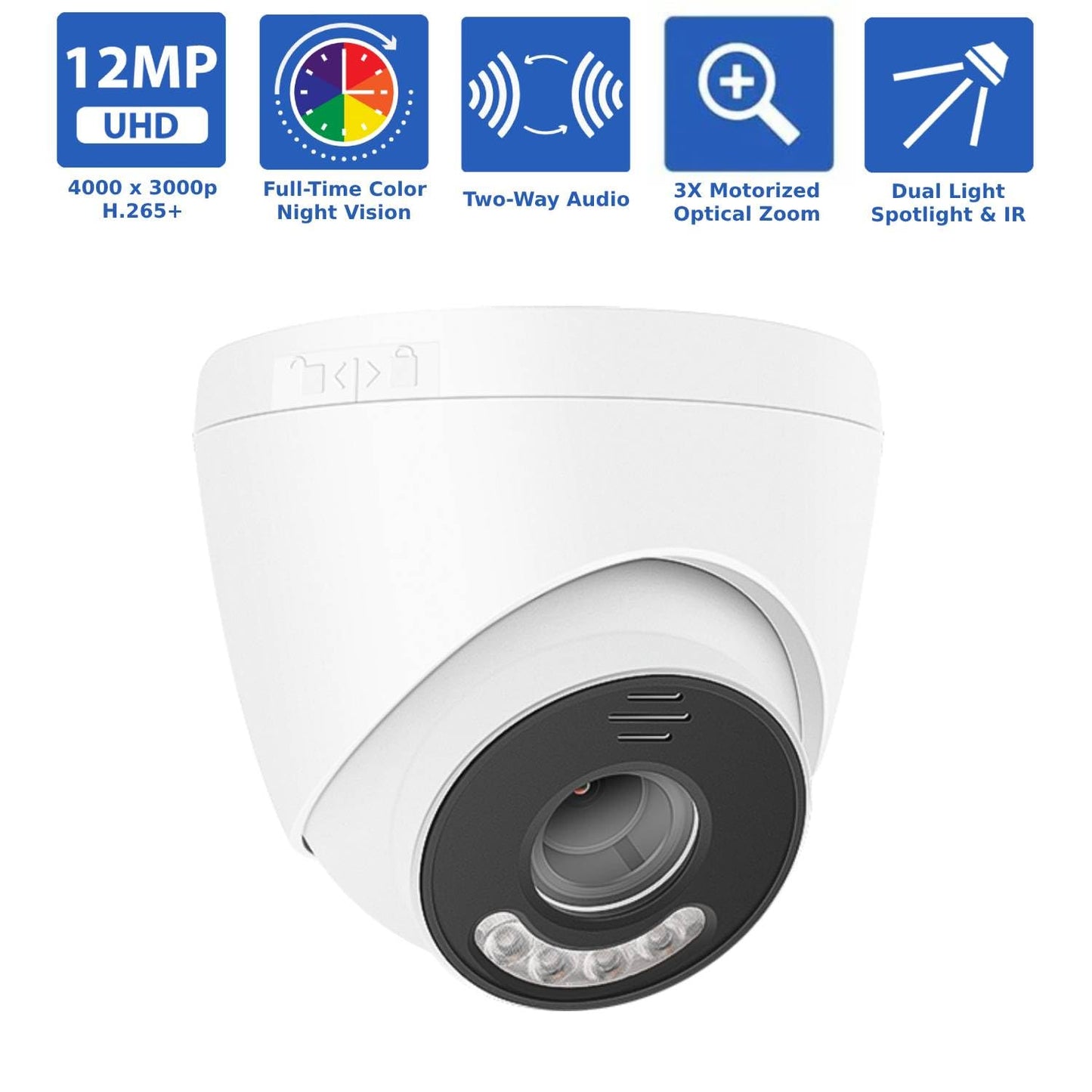 GW Security 8 Channel UltraHD 12MP 6K @ 30FPS Realtime 3X Motorized Zoom PoE Security Camera System with 4 x 12MP IP Two-Way Audio Full-Time Color