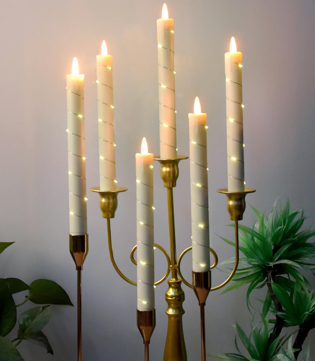 danip flameless Cone Candle, Patented Starlight String, with 11 Timing Key Remote Control, Battery Powered, Patented Simulated Flame, 6 Packs (Ivory
