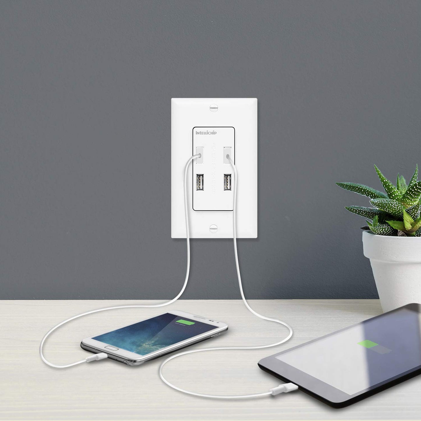 TOPGREENER 5.8A Ultra High Speed USB Quad 4-Port Wall Outlet Receptacle, Compatible with iPhone SE/11/XS/XR/X/8, Samsung Galaxy S20/S10/S9/Note