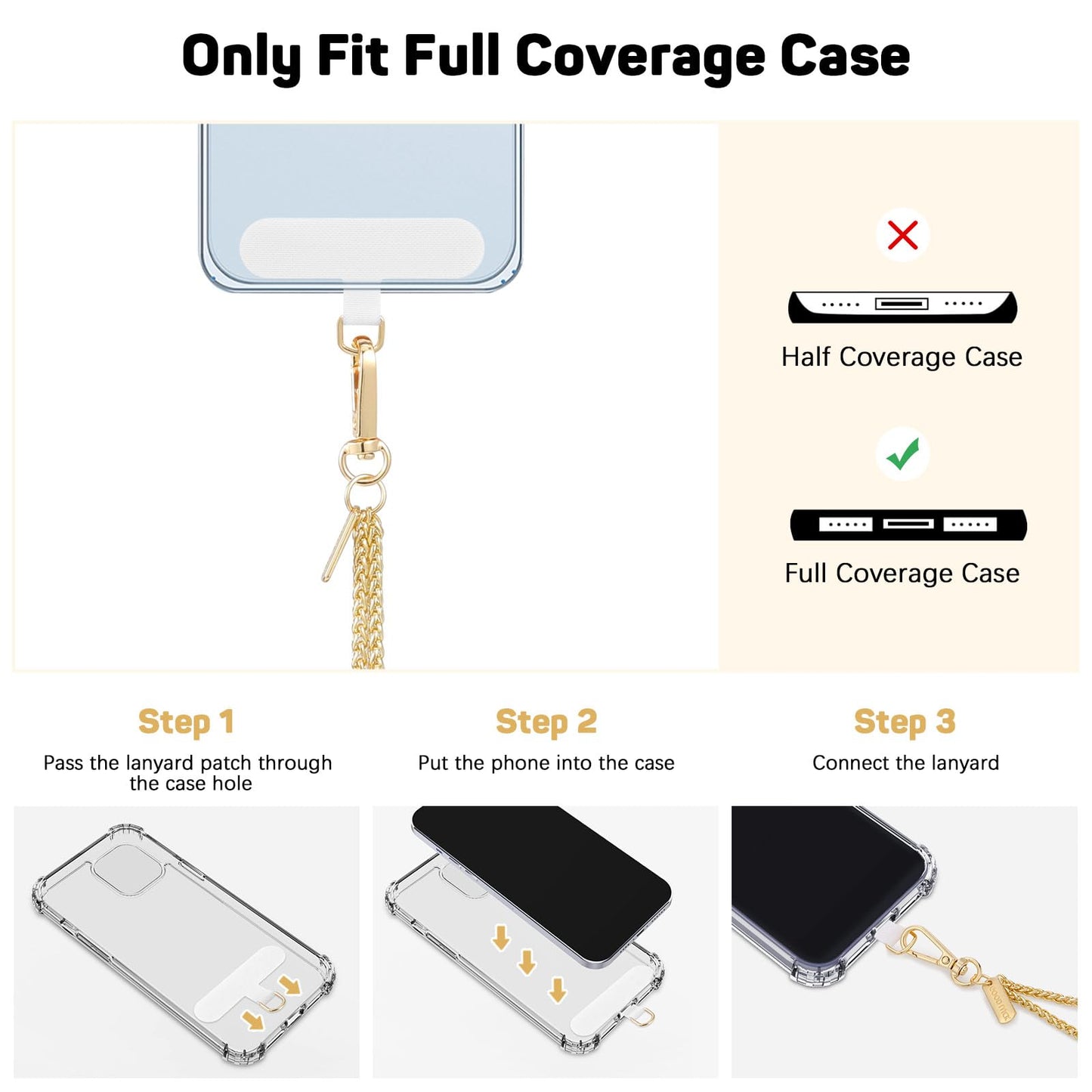 MoKo Phone Lanyard Crossbody, Universal Phone Chain for iPhone, Samsung, Most Smartphones, Neck Strap × 1, Beaded Wrist Strap x 1, Patches × 2