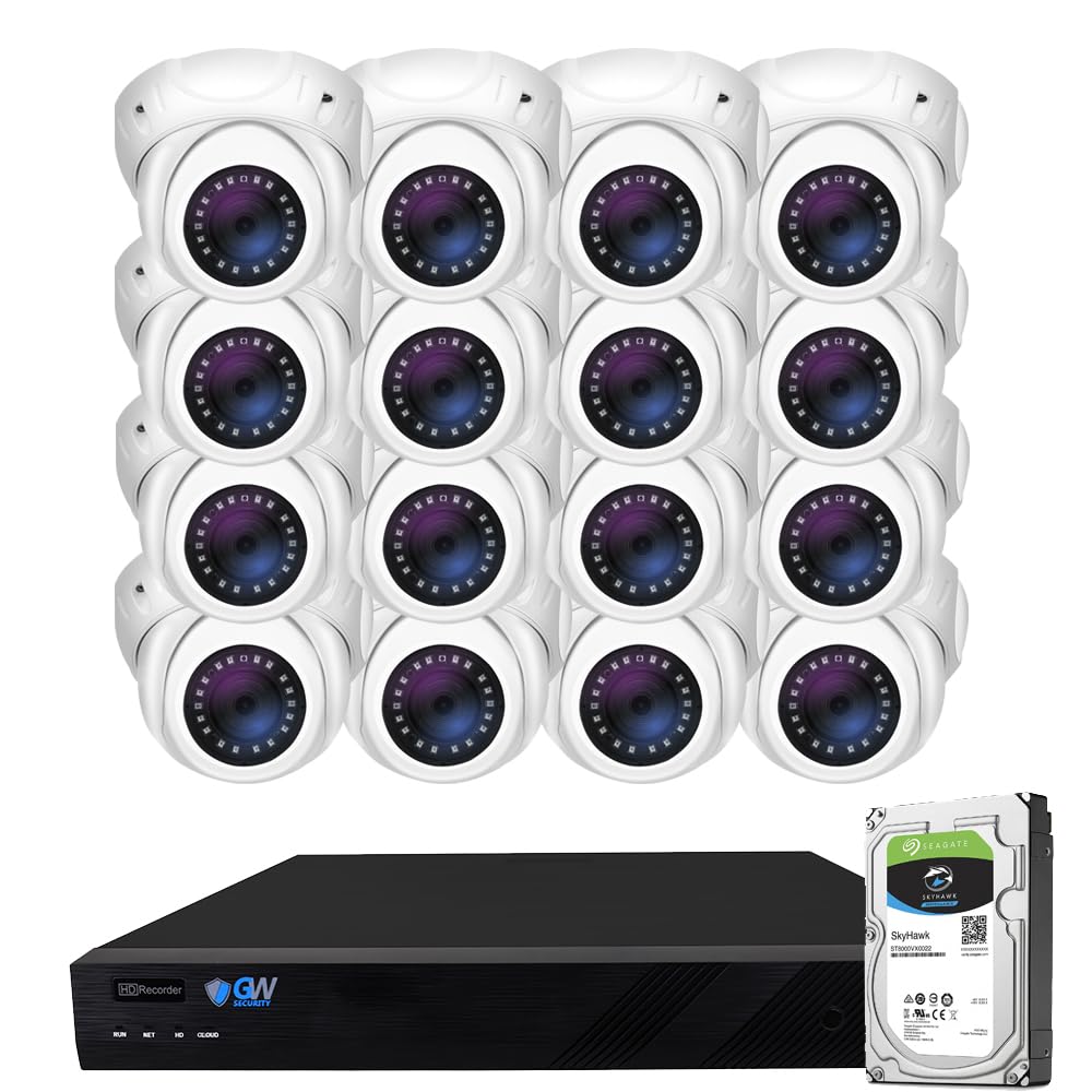 GW Security 16 Channel 12MP NVR 4K 8MP Video & Audio Security Camera System with 16 UHD 4K 2160P Microphone PoE Outdoor/Indoor Security Turret