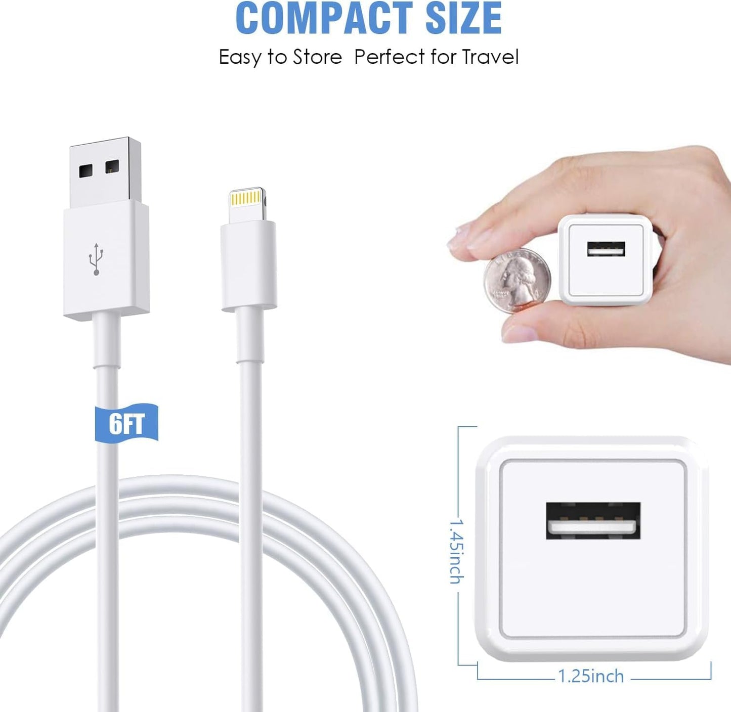 iPhone Charger,2Pack 6FT USB Wall Charger Fast Charging USB Cable Charging Cube Travel Plug Block with 6Foot Fast Cuble Lightning Cable Cord…