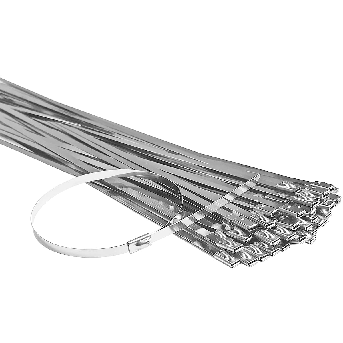 50pcs Metal Cable Zip Ties, 304 Stainless Steel Cable Ties, Exhaust Wrap Multi-Purpose Locking Cable Metal Zip Ties(11.8 Inches)