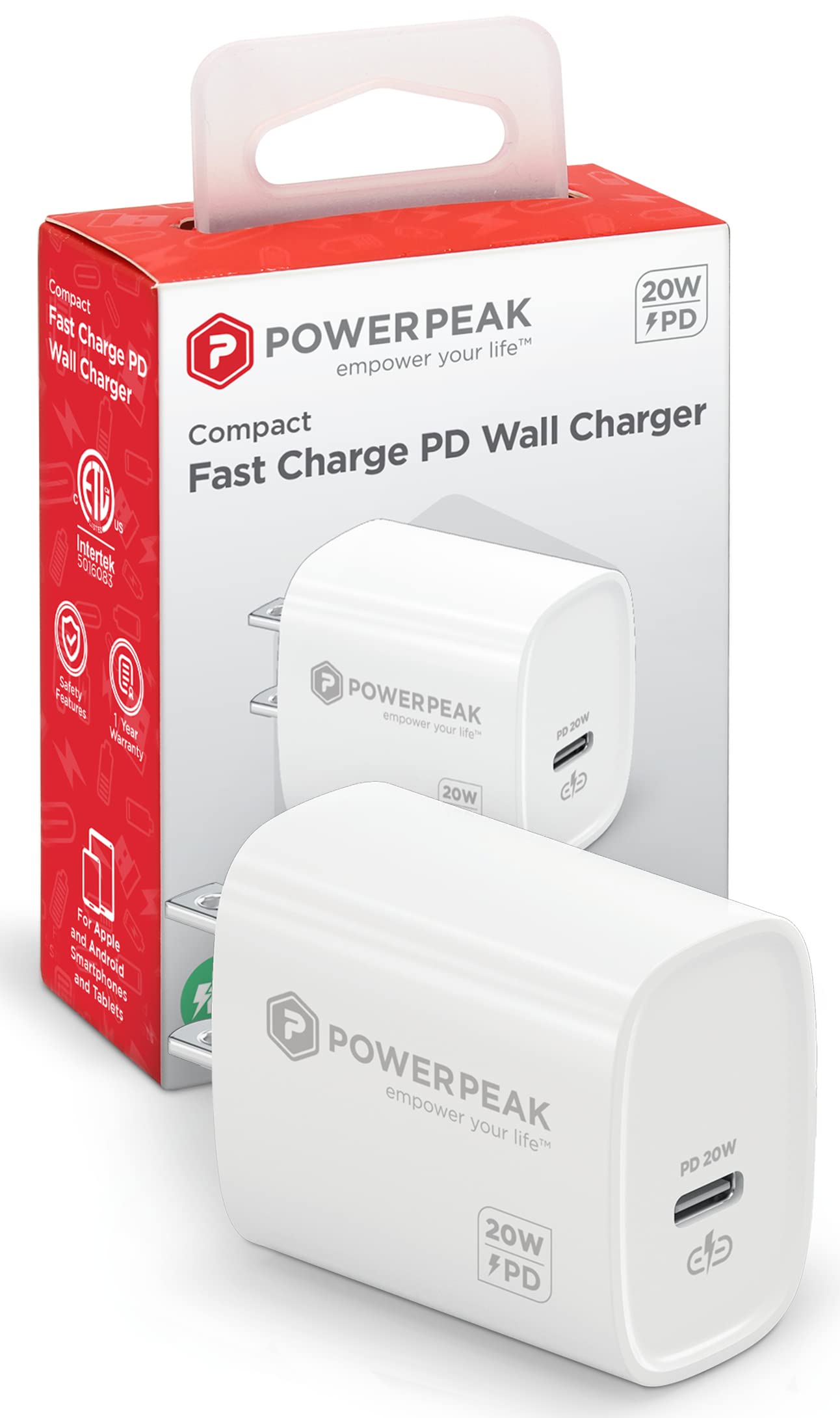 POWERPEAK 20W Fast Charger, USB-C Port, 20W USB-C Power Adapter PD, Compact Power Adapter for iPhone 17/17 Pro Max, Galaxy, Pixel, Smart-iQ Technology