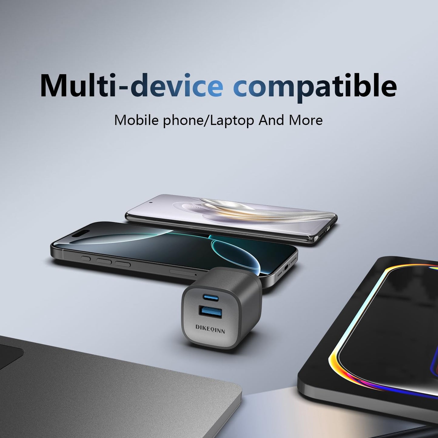DIKEQINN GaN Charger, 45W Fast Charging, Compact and Foldable Plug USB?C Wall Charger, Compatible with iPhone 17 Series, MacBook, iPad, Samsung Galaxy