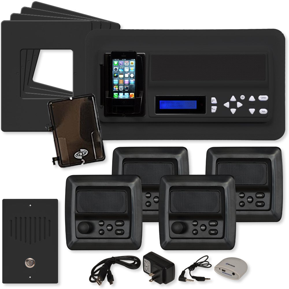 IST Retro Music & Intercom System Package, 4 Rooms (Vertical Frames), Black (RETRO-MV4PACB)
