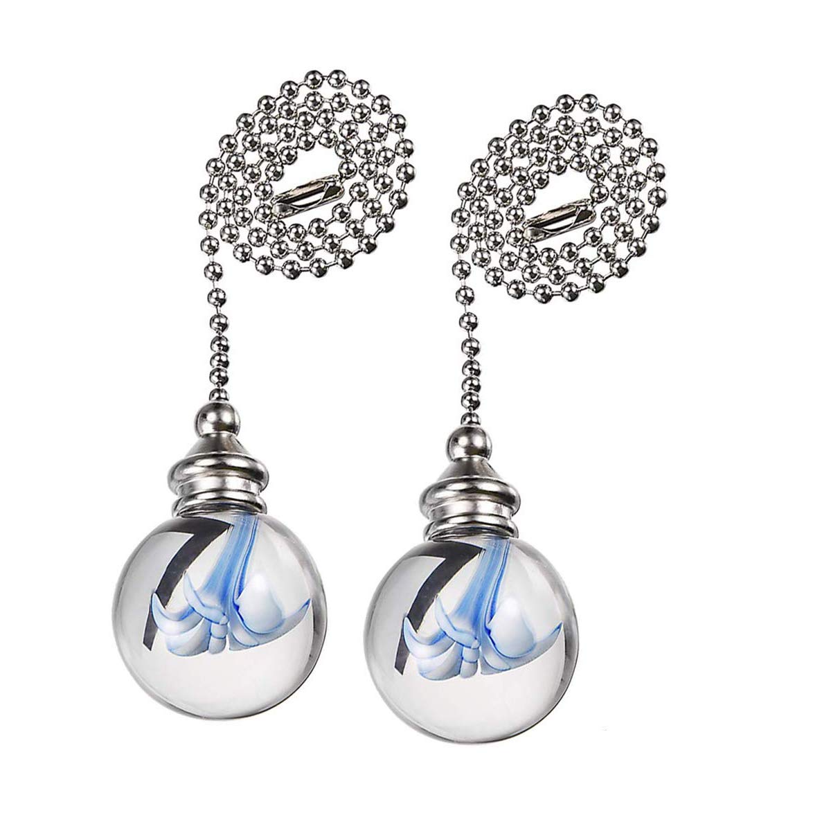 Penck Decorative Ceiling Light Fan Pull Chains Ornament 12 inches Pullchain Gorgeous Hanging Pendants Crystal Glass with Blue Flower Ball Pull Chain