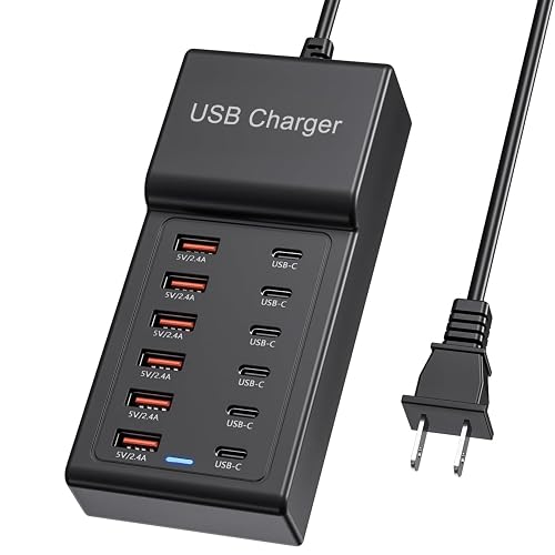 Multi USB Charger, USB C Charging Block Station, 50W 12 Port Multiple USB C Power Strip USB Hub Compatible with iPhone 16 Pro Max/15/14/13/12/11