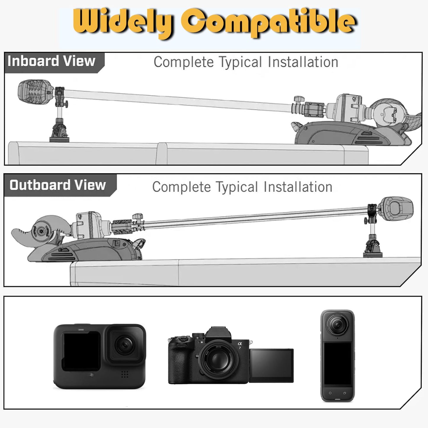 Trolling Motor Stabilizer Mount Support, Tough-Claw Boat Trolling Motor Shaft Reduces Bounce, 360° Adjustable, Fits to 0.6" to 2" Diameter Bar