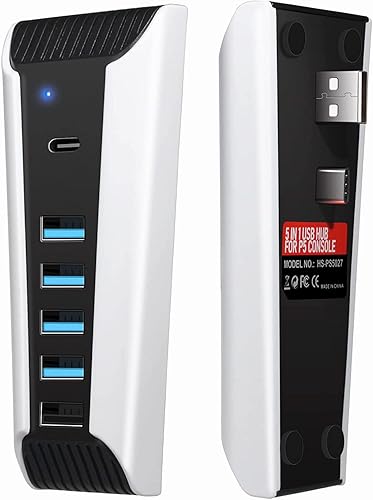 AQIDAP 5 Port USB Hub for PS5,USB High-Speed Expansion Hub Charger USB Extender Compatible with PlayStation 5 Game Consolewith 4 USB + 1 USB Charging