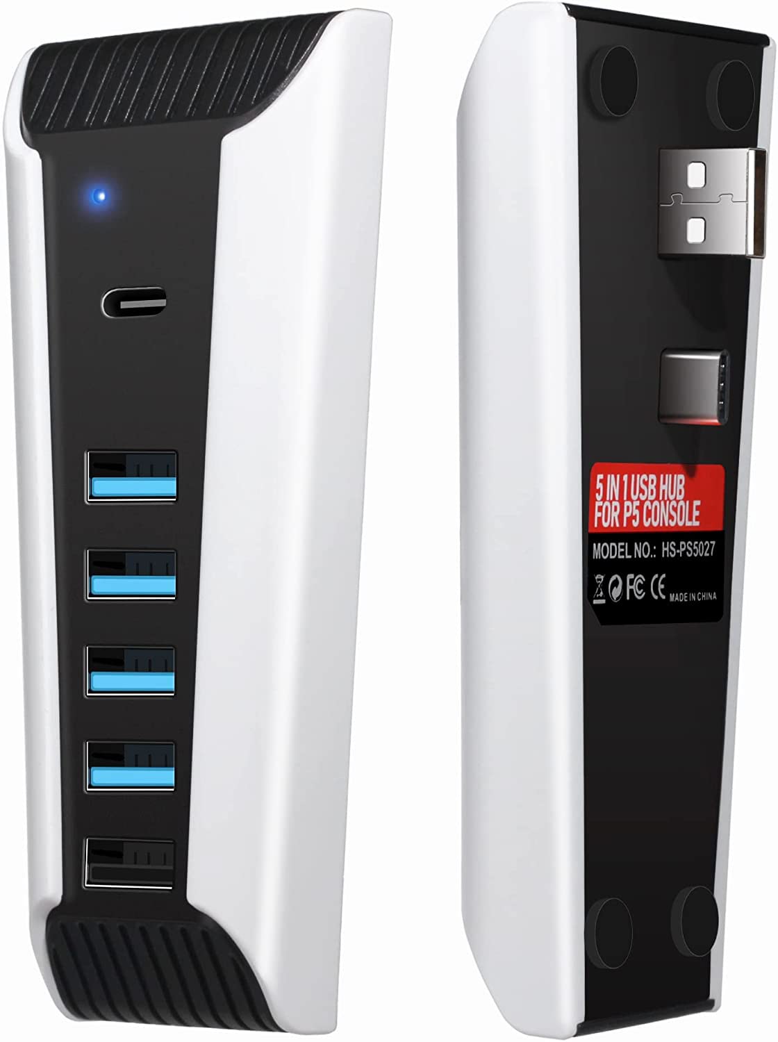 AQIDAP 5 Port USB Hub for PS5,USB High-Speed Expansion Hub Charger USB Extender Compatible with PlayStation 5 Game Consolewith 4 USB + 1 USB Charging