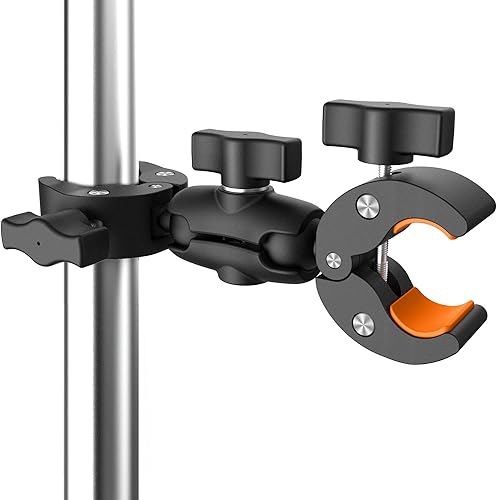 KOQEIEY Super Double Clamp Camera Mount Chair Umbrella Clamp, with 360° Magic Arm Double Ball Head Adapter for Umbrella, Pole, Strollers, Motorcycle