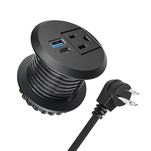 2 inch Desktop Power Grommet with 20W USB-C, Fast Charge Recessed Desk Outlet for Conference Countertop Cabinet Nightstand Furniture, 6.5FT Extension