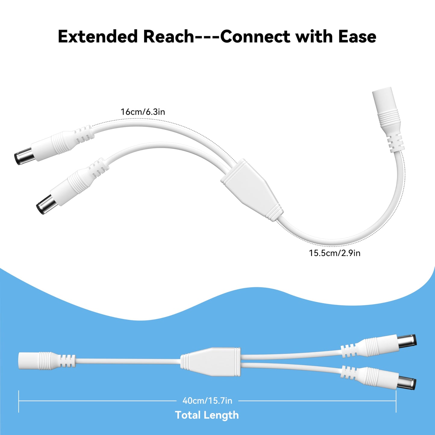 PAUTIX 2-Pack DC 1 Female to 2 Male 5.5mm X 2.1mm Splitter Cable DC Power Adapter Cord,2 Ways Y Shape DC Plug Connectors for COB 2835 3528 LED Strip