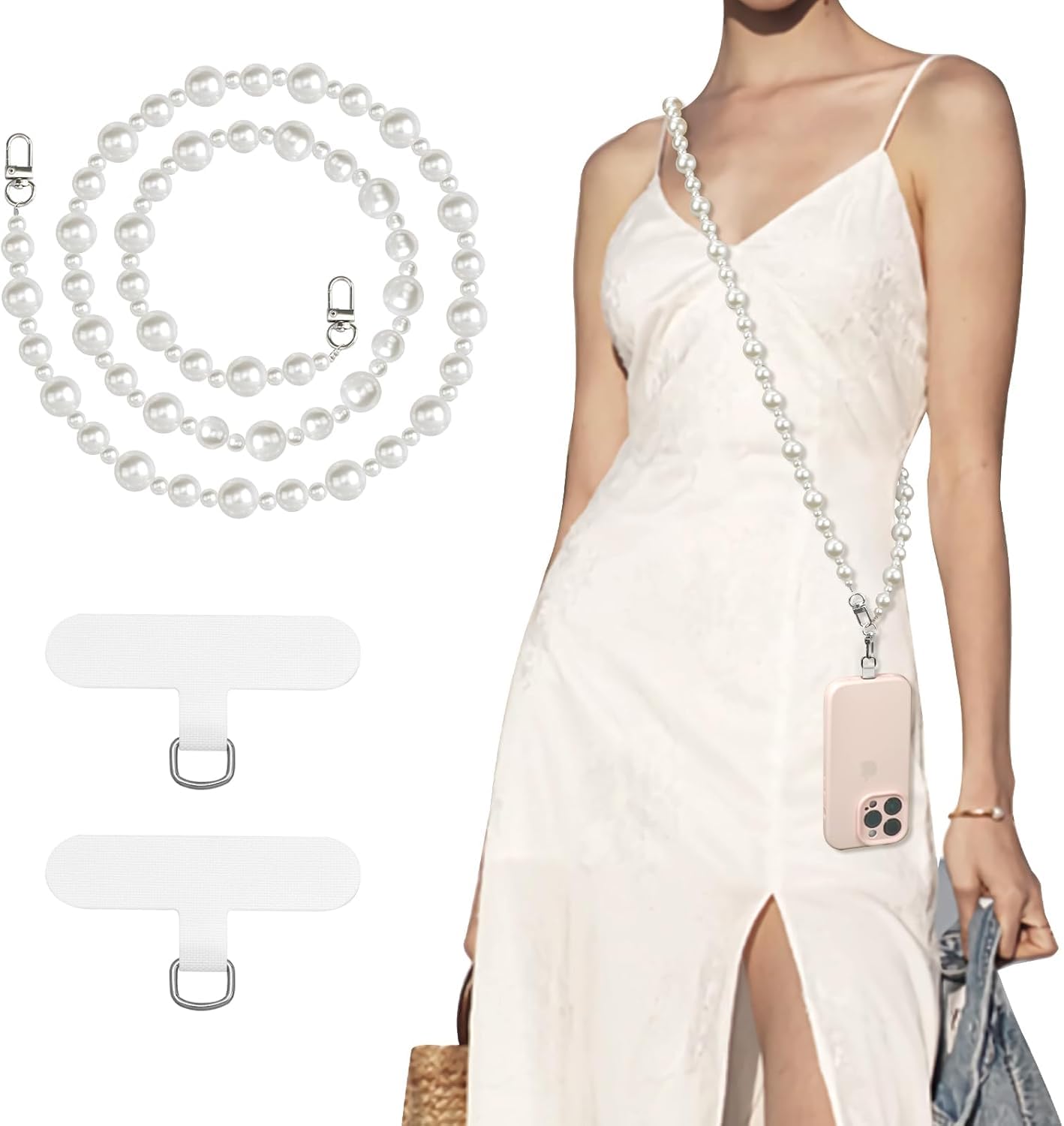 TiMOVO Universal Phone Lanyard Crossbody Strap, Anti-Theft Beaded Pearl Chain, Adjustable Cell Phone Neck Holder for iPhone 17 Pro Max 16 15 14 & Most