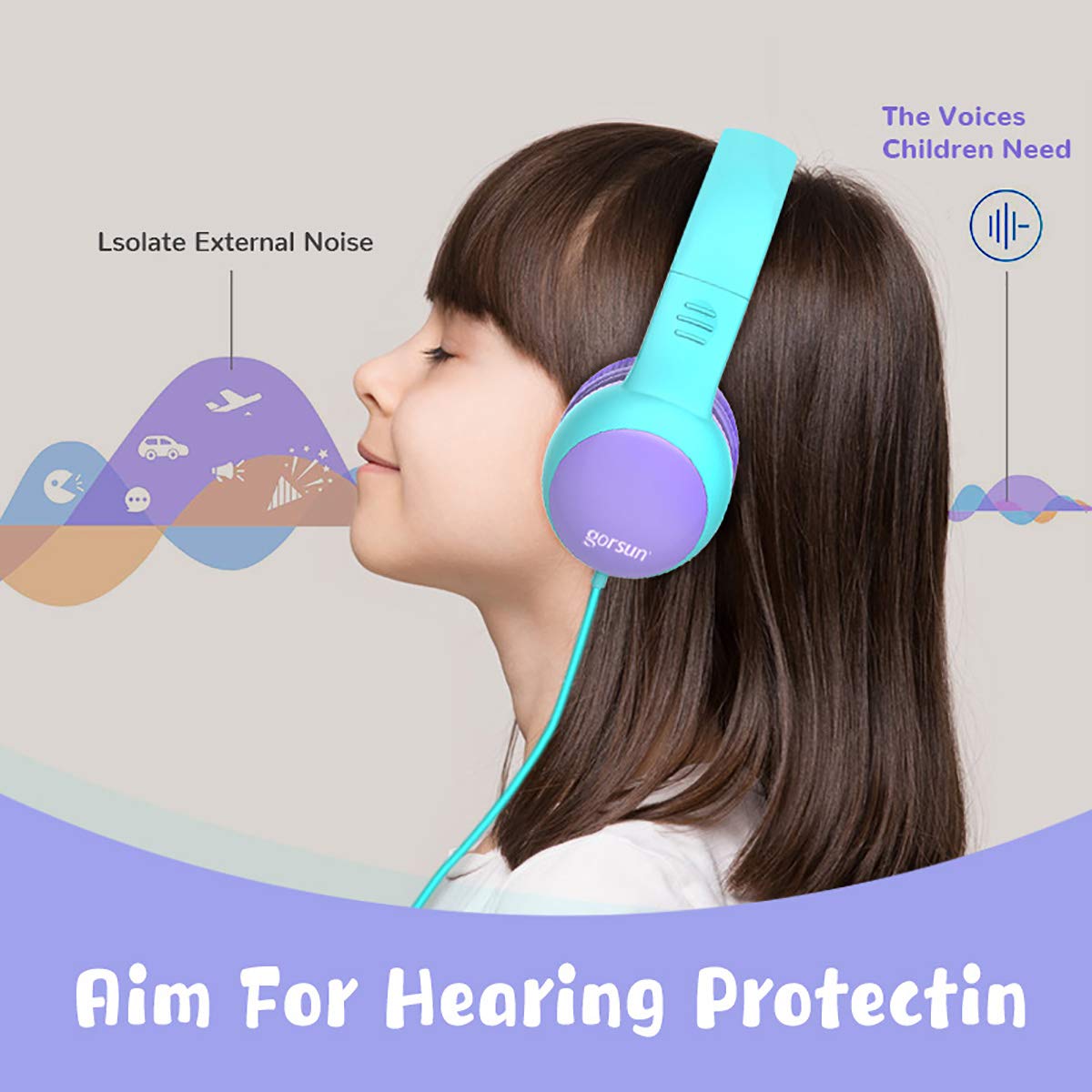 gorsun Kids Headphones with Limited Volume, Cat Ear Toddler Headphones, Wired Headphone Over Ear for Boys and Girls,Stereo Sound Foldable 3.5mm