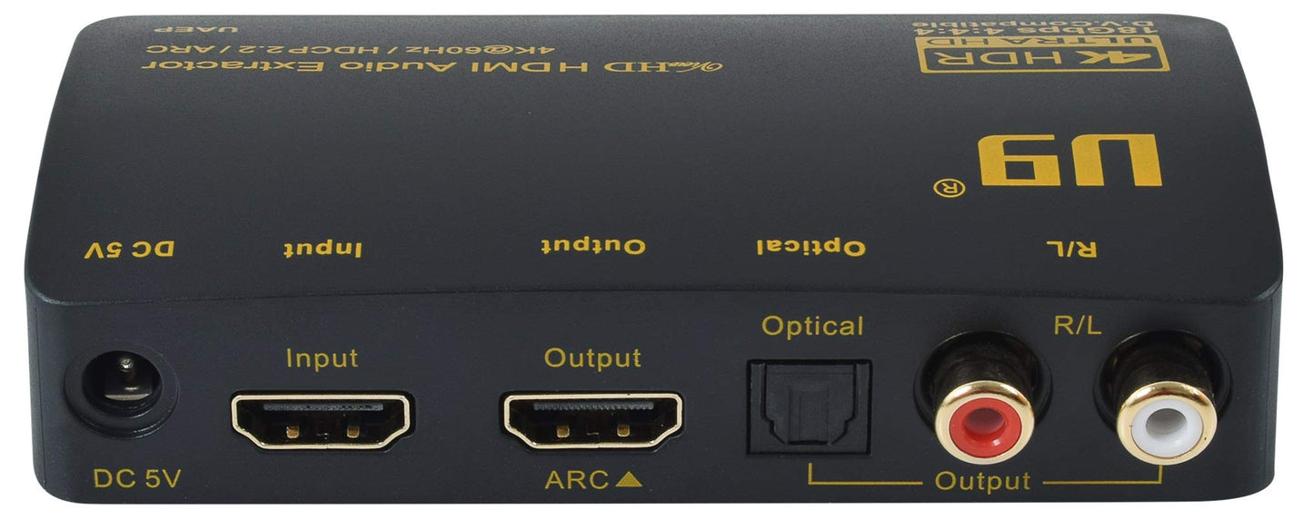 U9 ViewHD Latest HDMI v2.0b 18Gbps 4:4:4 Audio Extractor | RCA L/R Stereo Analog Audio Output SPDIF Toslink Optical Dolbi Digital Plus Audio 4K@60Hz