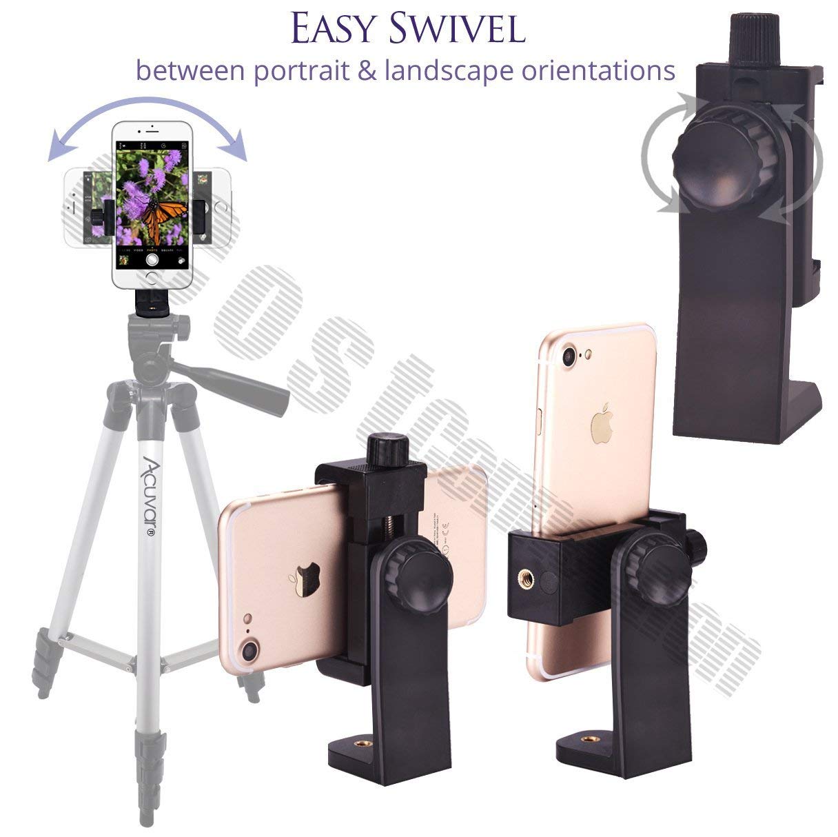 Acuvar Universal Phone Tripod Mount Adapter with ?ireless Camera Remote, Cell Phone Holder with Adjustable Clamp for Selfie Stick Monopod Compatible