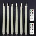 Rhytsing Natural White Flameless Taper Candles with Timer Function, Battery Operated Dinner Long Candlestick Wax Drip Design, Warm White LED, 2