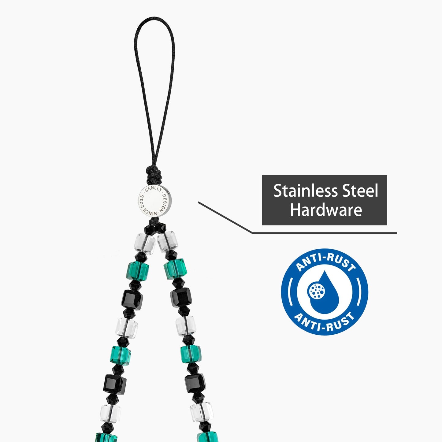 SENLLY Wristlet Phone Lanyard Charm, Selected K9 Crystal Wrist Strap, Use Stainless Steel Hardware, Jewel Gift for Women