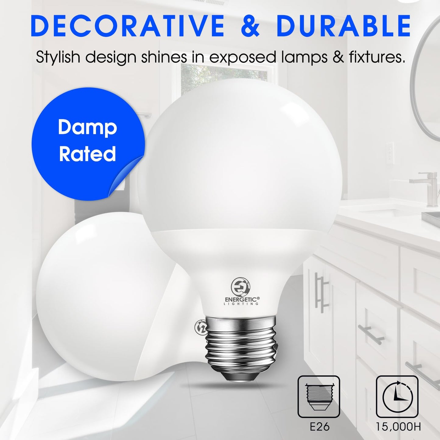 Vanity Globe Light Bulbs G25 LED for Indoor Bathroom Mirror Living Area, 5000K Daylight, Dimmable 600 Lumens, 6W, E26 Base, Round Frosted Classic