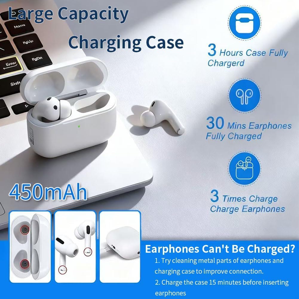 Replacement Charging Case Compatible with AirPods Pro 3 Generation, Wireless & Wired Charging Case with Bluetooth Pairing Sync Button Earbuds Not