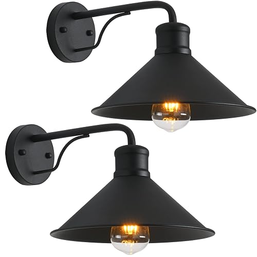 VICTOGATE 2 Pack Outdoor Wall Lights Wall Mount for House, Porch Light Fixtures, Matte Black Modern Farmhouse Wall Sconce, Classic Barn Lights Outdoor